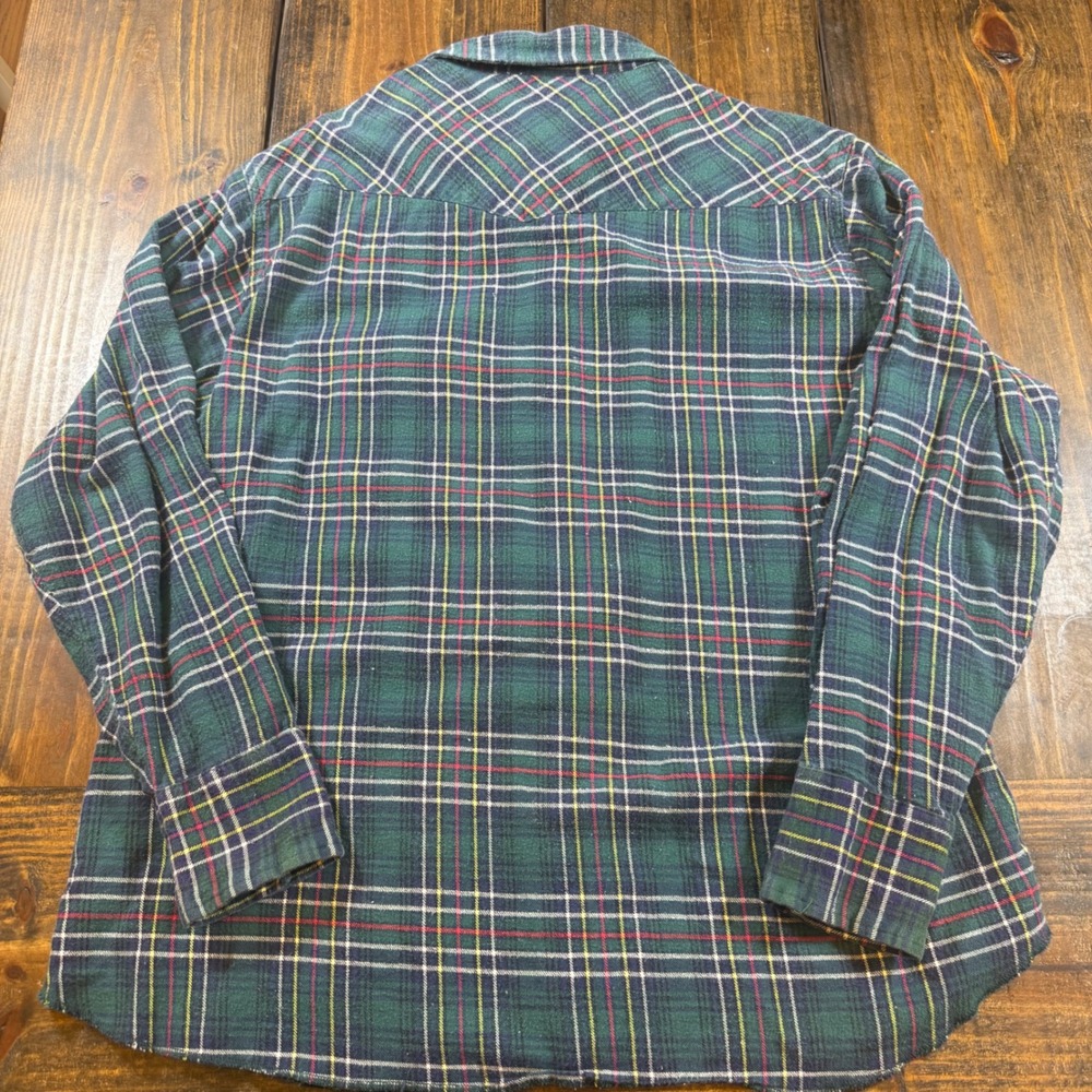 Wrangler Western Shirts Mens XL Green Plaid Pearl Snap Flannel, vintage, cowboy - Picture 5 of 5